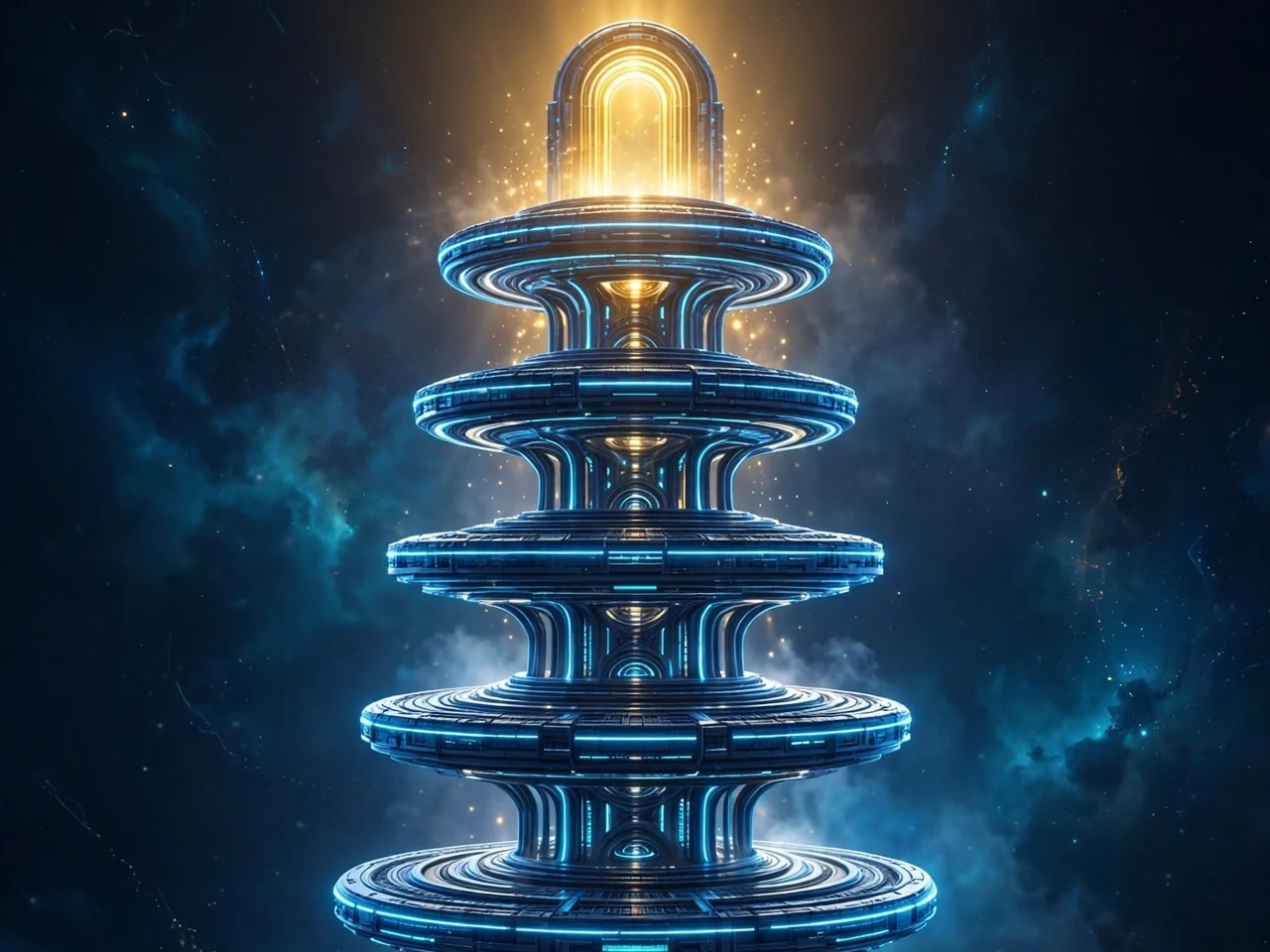 Cover art for the Build Room — stacked rings and layers of light rising to a bright doorway at the top